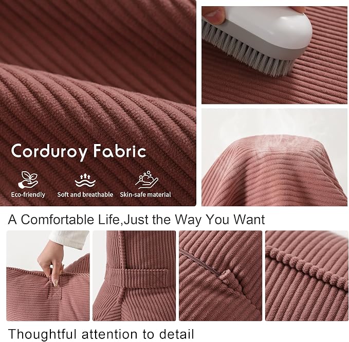 Pat. Pend. Corduroy Back Pillow for Sitting Up & Reading, Ergonomic Triangle Lumbar Support Cushion for Sofa, Armchair & Bed, Removable Cover, Brick Brown - Image 6