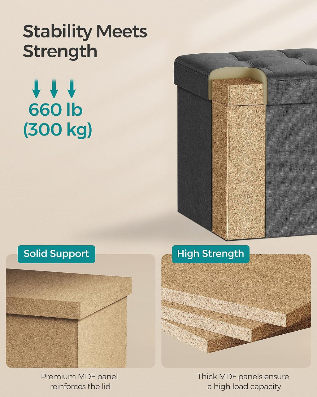 SONGMICS Folding Storage Ottoman, 15 x 15 x 15 in - Image 4