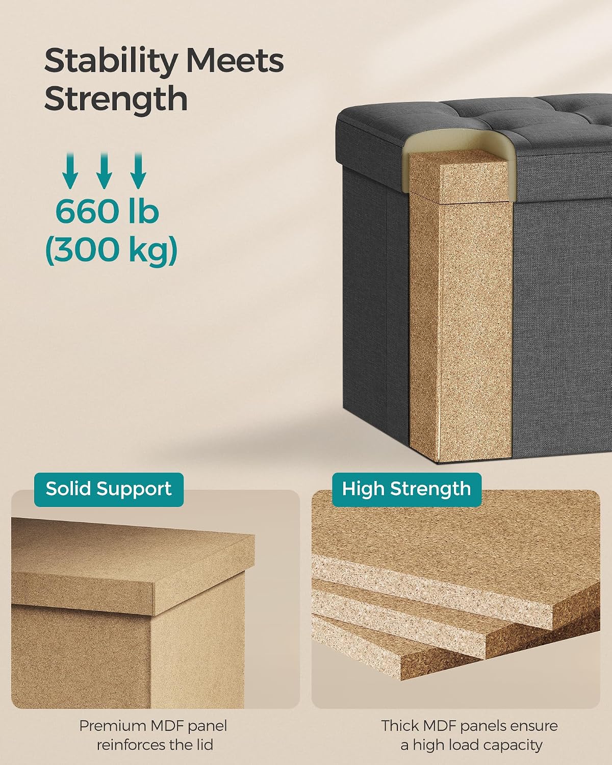 SONGMICS Folding Storage Ottoman, 15 x 15 x 15 in - Image 4