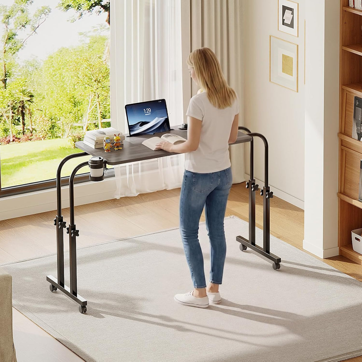 Recliner Table, Overbed Table with Wheels with Cup Holder, Over Bed Desk - Image 6