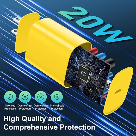 Phone 14 13 12 11 Fast Charger,10FT Long Phone Chargers Fast Charging Lightning Cable with 20W USB C Charger Block for Phone 14/14 Pro Max/13/13 Pro Max/12/12 Pro Max/11/11Pro/XS/Max/XR/X,Pad,Yellow - Image 5