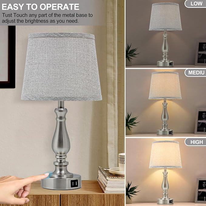 EJIAXIN Table Lamps for Bedroom Set of 2,Dimmable Touch Bedside Lamps with Dual USB A+C Ports - Nightstand Lamp for End Table Modern Night Stand Lamps for Living Room Guest Room - Image 2