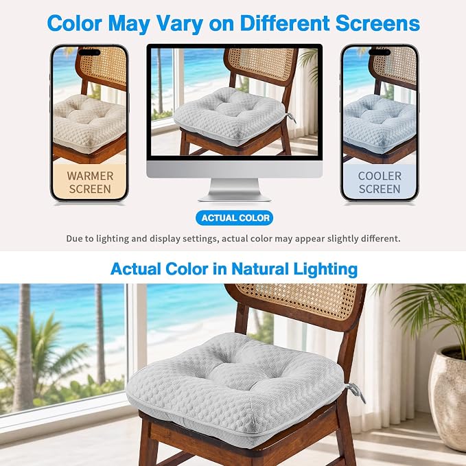 BETU Cooling Chair Cushions Set of 6, 3.5” Thick Seat Cushions, Breathable Comfort Fabric Chair Pads with Non Slip Bottom & Ties, Soft Support Cushion for Kitchen, Office, Patio,15.5"X15.5"X3.5"Gray - Image 7