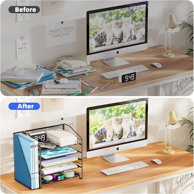 Simple Trending 5-Tier Desk File Organizer, Paper Organizer, Black | Adjustable Letter Trays, Side File Shelf, Durable Steel Mesh, Space Saving, for Home Office, 15.4"L x 9"W x 13"H - Image 7