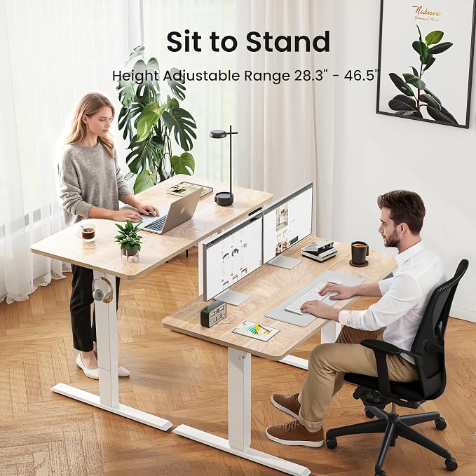 DESINO Standing Desk, 32 × 19 Inches Electric Height Adjustable, Sit and Stand Up, Computer Office Desk with Splice Board, White Frame/Oak TOP - Image 4
