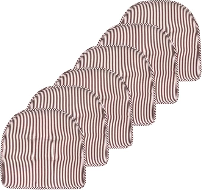 Sweet Home Collection Chair Cushion Memory Foam Pads Tufted Slip Non Skid Rubber Back U-Shaped 17" x 16" Seat Cover, 6 Count (Pack of 1), Pinstripe Burgundy by SweetHomeCollection