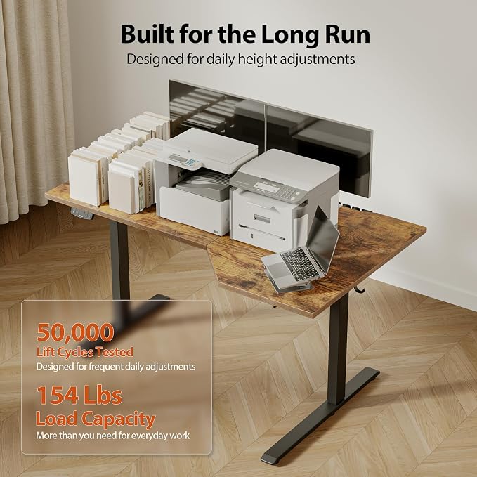 Agilestic 59 x 35 Inch Corner L Shaped Electric Standing Desk, Rustic Brown | Electric Height Adjustable, L-shape Workspace, Sturdy Steel Frame, Memory Preset, Hooks, 154 lbs, Easy Assembly, Splice Board - Image 7