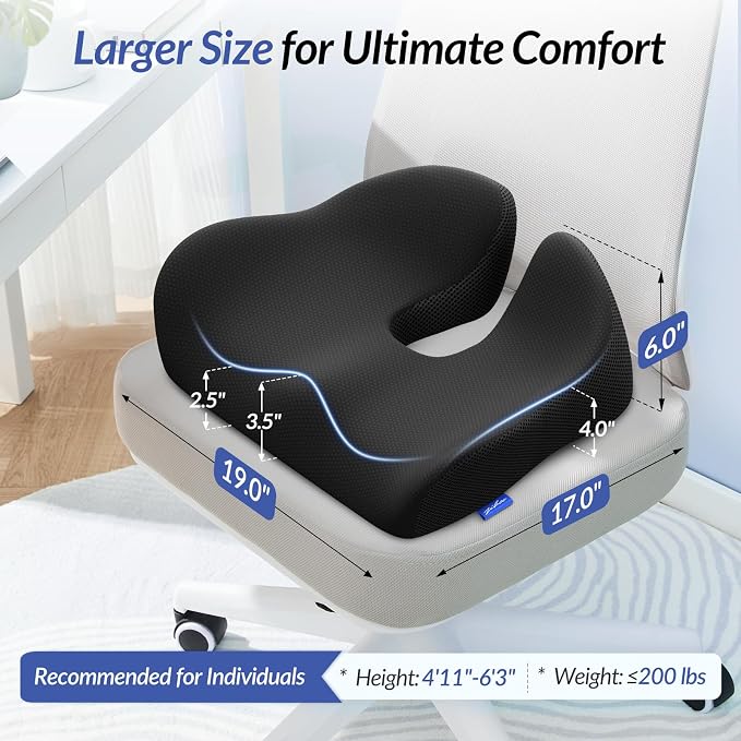 6" Thickened Donut Pillow Seat Cushion, Ergonomic Hemorrhoid Pillow with Widened Cutout for Tailbone,Sciatica Pain Relief & Postpartum, Memory Foam Office Chair Cushion for Long Sitting at Home - Image 9