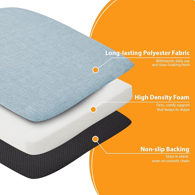 Ruqmuis Chair Cushions for Dining Chairs, 2" Thick Seat Cushions for Kitchen Chairs, D-Shaped Chair Pads with Washable Cover, Ties and Non Slip Backing, 17'' x 16'', Set of 6, Light Blue - Image 5