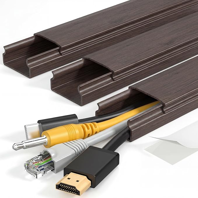 Yecaye TV Cord Hider, 42in Cord Cover Wall, W1.18in H0.6in, Darkwood | Large Cable Hider, Wire Covers for 4 Cords, Cable Raceway Wire Hiders for TV on Wall, Cable Cover Cord Concealer by Yecaye