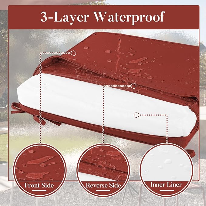 Basic Beyond Outdoor Chair Cushions for Patio Furniture, Waterproof Outdoor Seat Cushions Set of 4 18 x 18, Patio Chair Cushions Set of 4 with Ties and Handle, Brick Red - Image 4