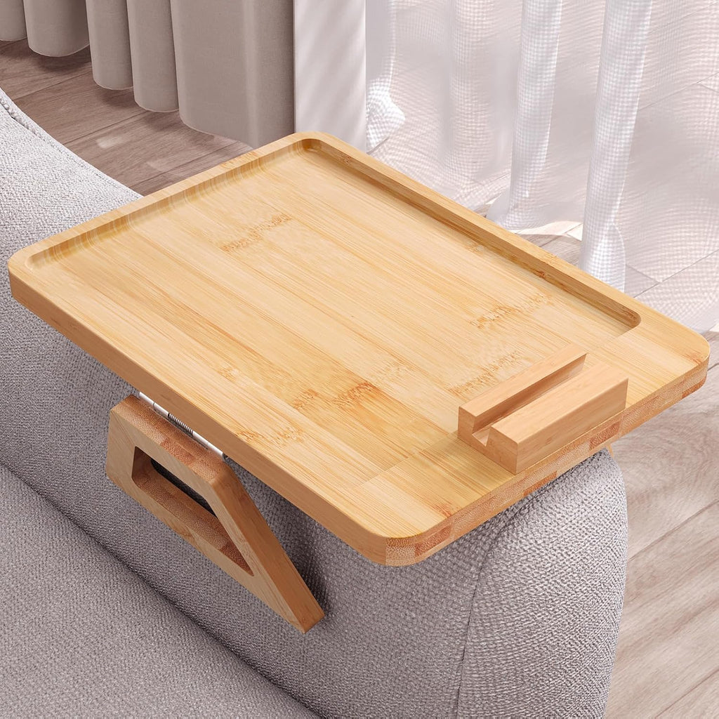 Couch Arm Tray with 360°Phone,Bamboo Folding Sofa Tray,Sofa Armrest Trays Clip-On Couch Desk for Drinks,Snacks,Phone,Remote Control（Natural） by Danfoxer