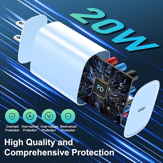 DiHines for iPhone 14 13 12 11 Fast Charger,10FT Long Fast Charging Lightning Cable with 20W USB C Charger Block for iPhone 14/14 Pro Max/13/13 Pro Max/12/12 Pro Max/11/11Pro/XS/Max/XR/X,iPad,Blue - Image 4