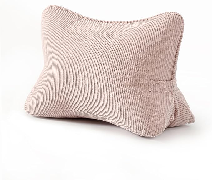 Pat. Pend. Corduroy Back Support Pillow for Sitting, Ideal for Expecting Moms, Low Back Cushion for Bed Sitting, Reading & Relaxing, Ergonomic Triangle Backrest, Washable Cover, Pink by Ailuteie