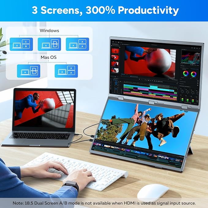 COOLHOOD 18.5 Inch Portable Monitor for Laptop, 1080P FHD 100Hz 125% sRGB USB-C HDMI Travel Monitor for Laptop Mac PC, Portable Screen with Smart Cover, VESA Compatible - Image 3
