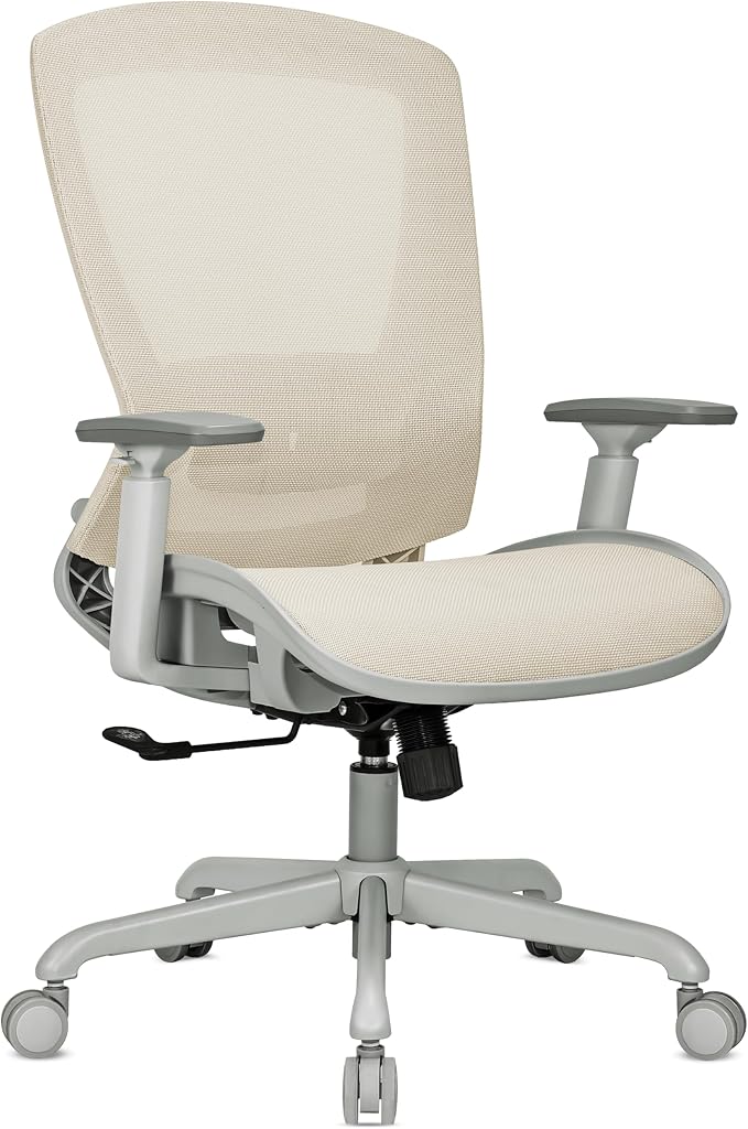 Mesh Office Chair,Ergonomic Computer Desk Chair,Sturdy Task Chair- Adjustable Lumbar Support & Armrests,Tilt Function,Comfort Wide Seat,Swivel Home Office Chair (Beige) by ELABEST