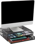 Mind Reader Monitor Stand, Ventilated Laptop Riser, Storage Drawer, Office, Metal Mesh, Black by MindReader