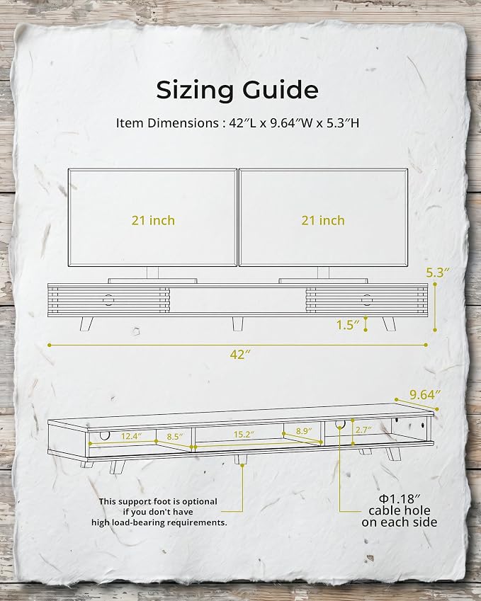 Bamboo 42” Dual Monitor Stand with Sliding Doors Desk Shelf | Ergonomic Relief Easy Assembly Solid Construction Cozy Workplace Computer Setup Desk Organizer High Load-bearing - Image 5