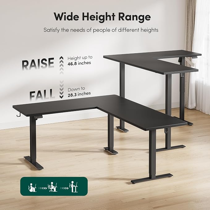 FEZIBO 75" x 63"L Shaped Standing Desk Adjustable Height, Electric Stand up Corner Computer Desk, Sit Stand Home Office Desk with Splice Board, Black - Image 6