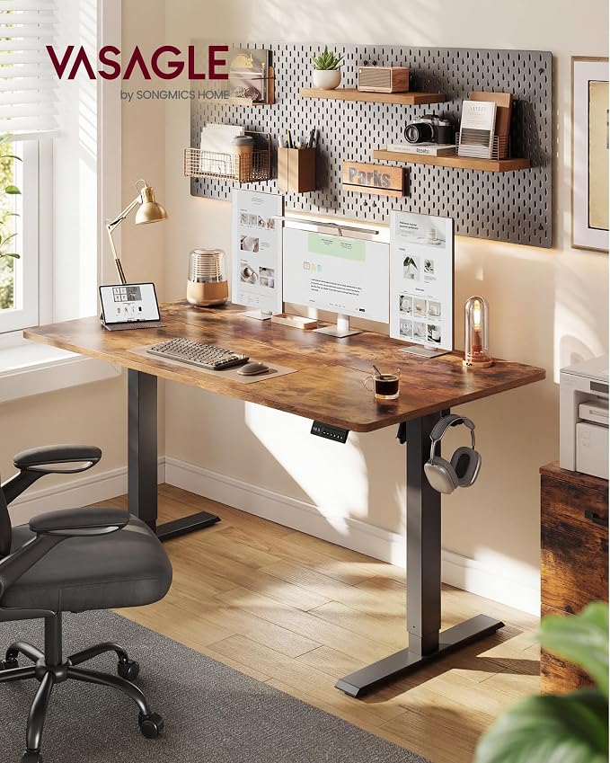 VASAGLE Electric Standing Desk, 55.1 x 27.6 Inches Height Adjustable Desk, Sedentary Reminder, 4 Memory Heights, for Home Office, Rustic Brown ULSD315KD020S - Image 2