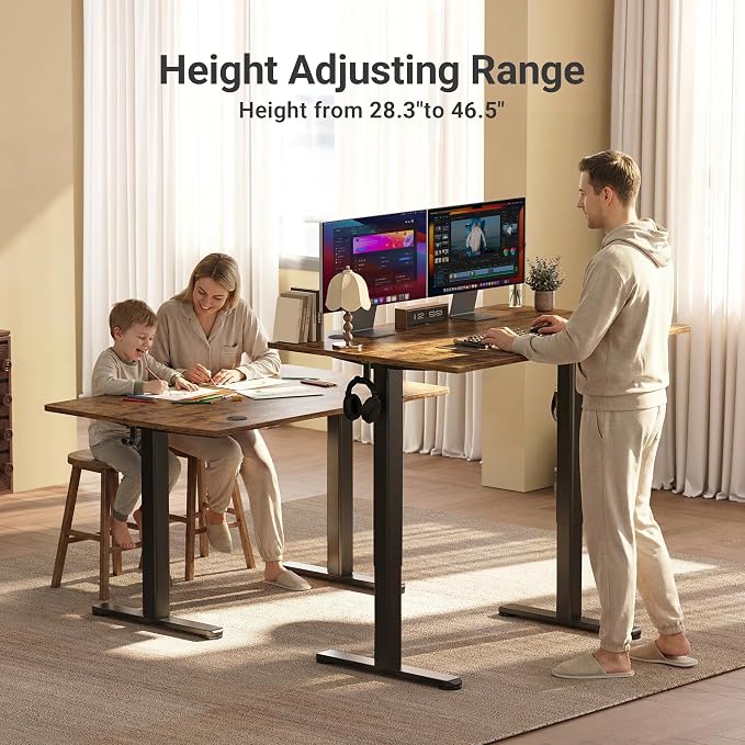 Claiks Electric Height Adjustable Standing Desk, 40x24 Inch, Rustic Brown | Smooth Height Adjustment, 3 Memory Presets, Cable management hub & hook, Stable Steel Frame, 156 lbs Capacity, Easy Assembly - Image 4