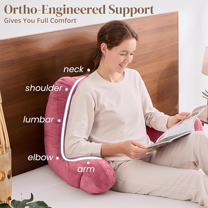 Sasttie Reading Pillow for Bed, Back Pillow for Sitting Up, Rose Pink | 21" Backrest Support Cushion for Couch, Sofa, and Floor, Dorm Essentials, OEKO-TEX, Adjustable Down Alternative Fill - Image 4