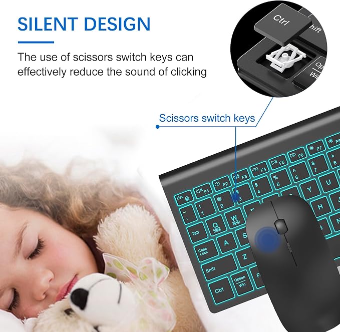 Wireless Backlit Keyboard and Mouse Ultra Slim Combo, TopMate - Matte Black | 2.4G Silent Compact 2400DPI Mouse and Scissor Switch Keyboard Set, Batteries Included, for PC/Laptop/Windows/Mac/Gaming - Image 2