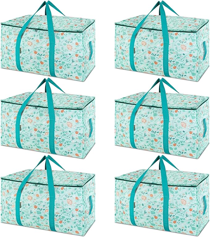 BALEINE 6-Pack Oversized Moving Bags with Reinforced Handles, Heavy-Duty Storage Tote for Clothes, Moving Supplies (Spring Stroll, 6-Pack) by BALEINE