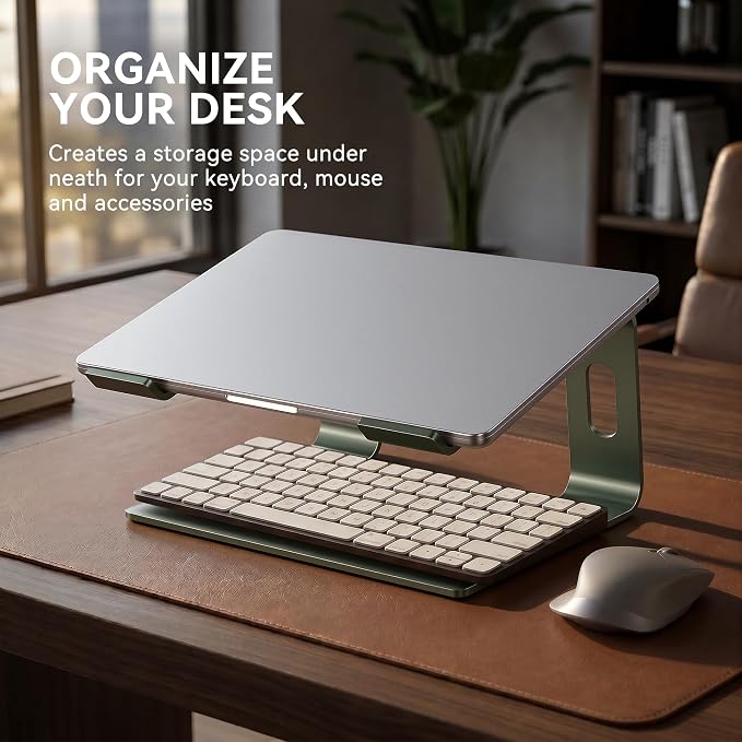 SOUNDANCE Laptop Stand, Aluminum Computer Riser, Ergonomic Laptops Elevator for Desk, Metal Holder Compatible with 10 to 15.6 Inches Notebook Computer, Green - Image 4