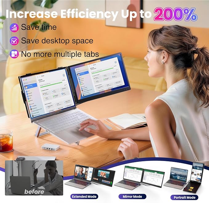 CIDETTY Laptop Screen Extender 0.27" Ultra-Thin, 14" Dual Portable Monitor FHD 1080P IPS, USB-C/HDMI Plug & Play Travel Screen for 13-17" Laptops, Compatible with Wins/Mac/Chrome/Switch/Android - Image 8