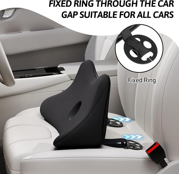 Benazcap Lumbar Support Pillow for Car, Lower Back Support Pillow for Sciatica & Back Pain Relief, 2 in 1 Memory Foam Seat Cushion for Office Chair, Car Seat - Black - Image 5