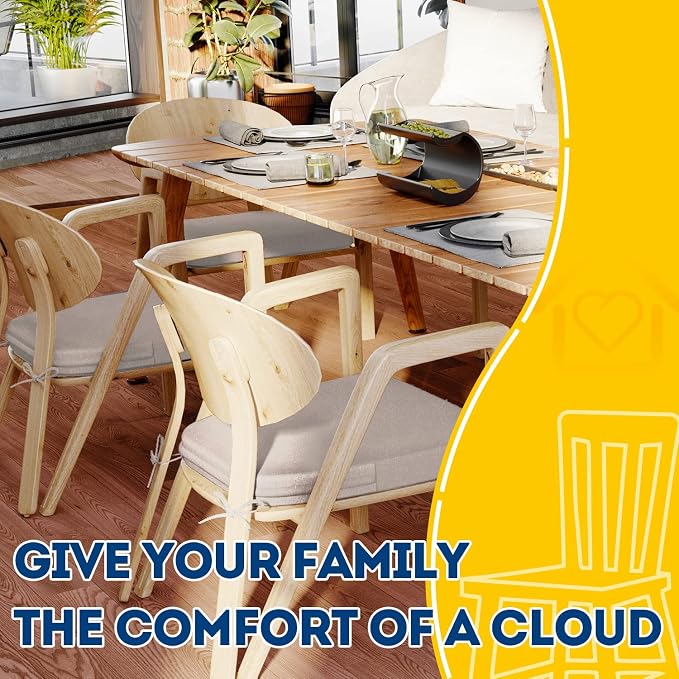 AAAAAcessories D-Shaped Chair Cushions, 2" Thick Dining Chair Pads with Ties and Removable, Machine-Washable Cover, 17" x 16", Set of 8, Oatmeal Beige - Image 6