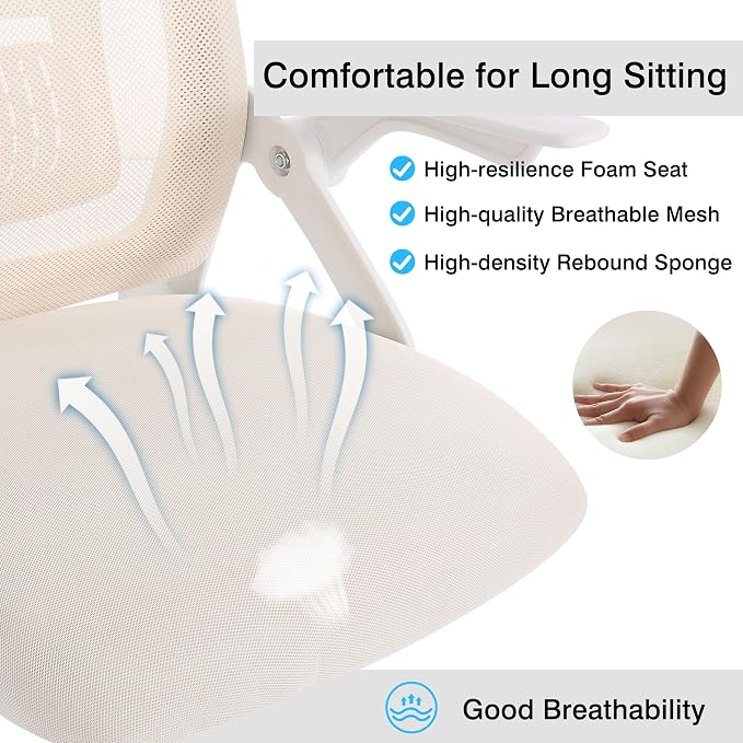 VECELO Mid-Back Swivel Ergonomic Office Chair with Adjustable Arms Mesh Lumbar Support for Computer Task Work, Beige - Image 6