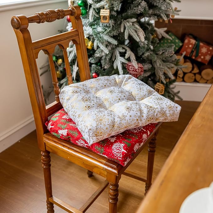 vctops Christmas U-Shaped Chair Cushions with Ties (Pattern F,16"x16") | Soft Comfortable Linen Textured Chair Pads Non Slip Seat Cushions for Indoor Dining Room and Kitchen Chairs - Image 4