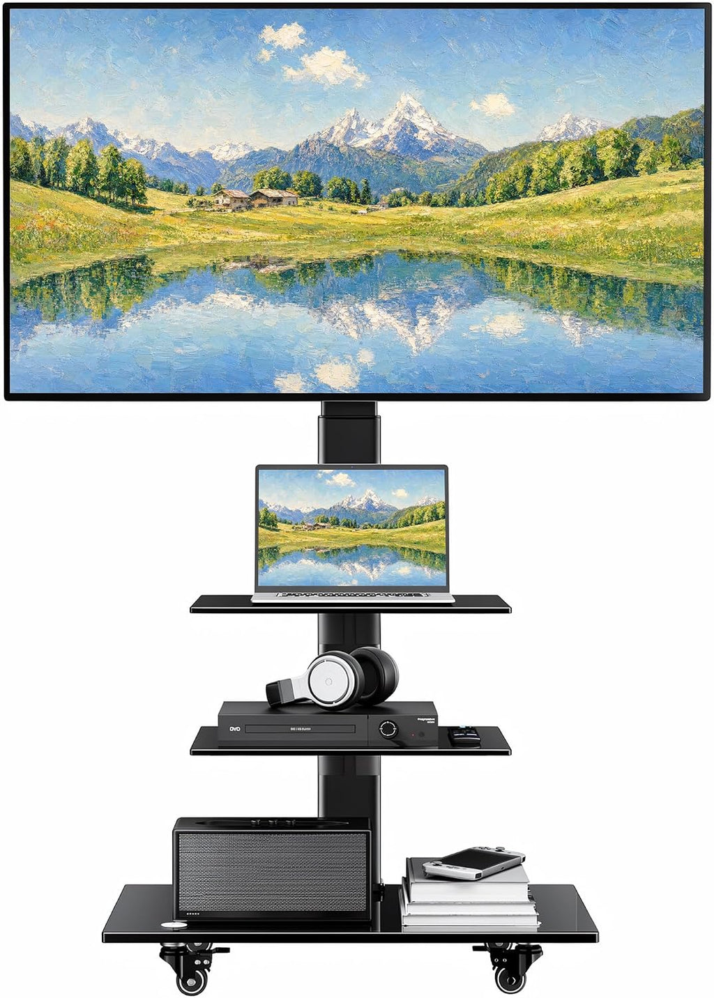 BONTEC Rolling TV Stand for 30-75 Inch TVs, Mobile TV Cart with Wheels by BONTEC