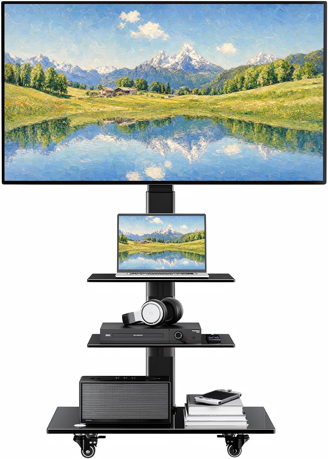 BONTEC Rolling TV Stand for 30-75 Inch TVs, Mobile TV Cart with Wheels by BONTEC