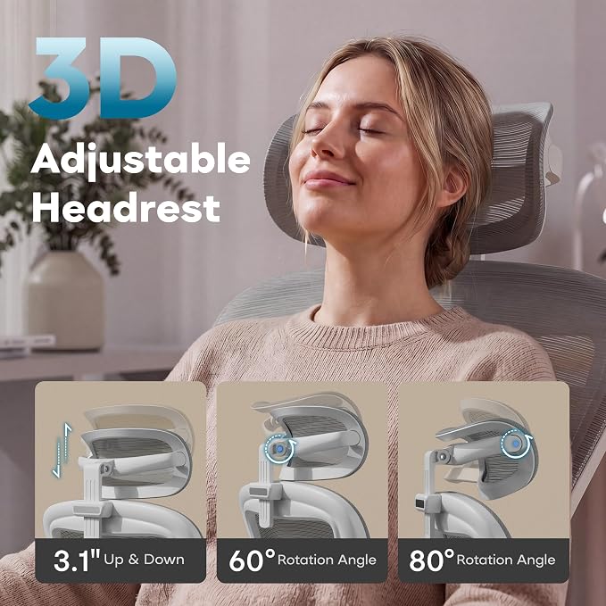 Ergonomic Office Chair with Memory Foam Seat, Computer Desk Chair | 3.5" Memory Foam Cushion, 3D Adjustable Headrest, Lumbar Support, Flip-Up Armrests, Breathable Mesh, 330LBS Weight Capacity - Image 4