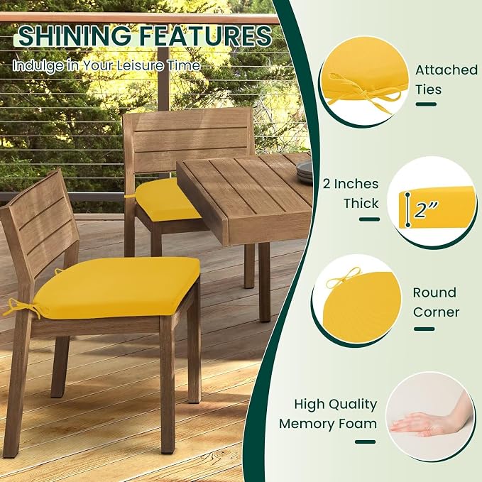 HARBOREST Outdoor Chair Cushions Set of 2, Water Resistant Patio Chair Cushions with Ties, Outdoor Seat Cushions for Patio Furniture, 17"x16"x2", Yellow - Image 3