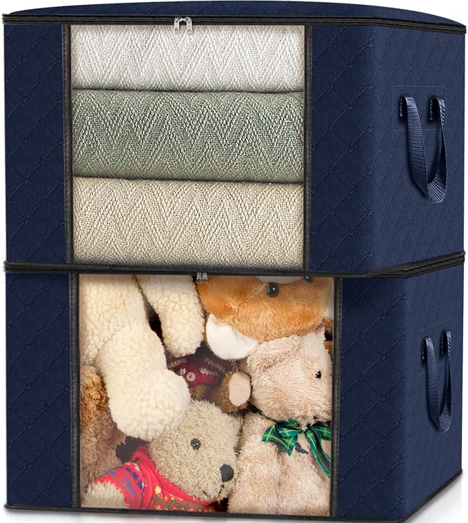 Fab totes 3 Pack Storage Bags for Clothes Blanket Storage Bins with Lids | Foldable Closet Organizers with Zippers,Window and Handles,Fabric Storage Bins for Sweater,Comforter,Bedding,Dorm essentials - Image 5