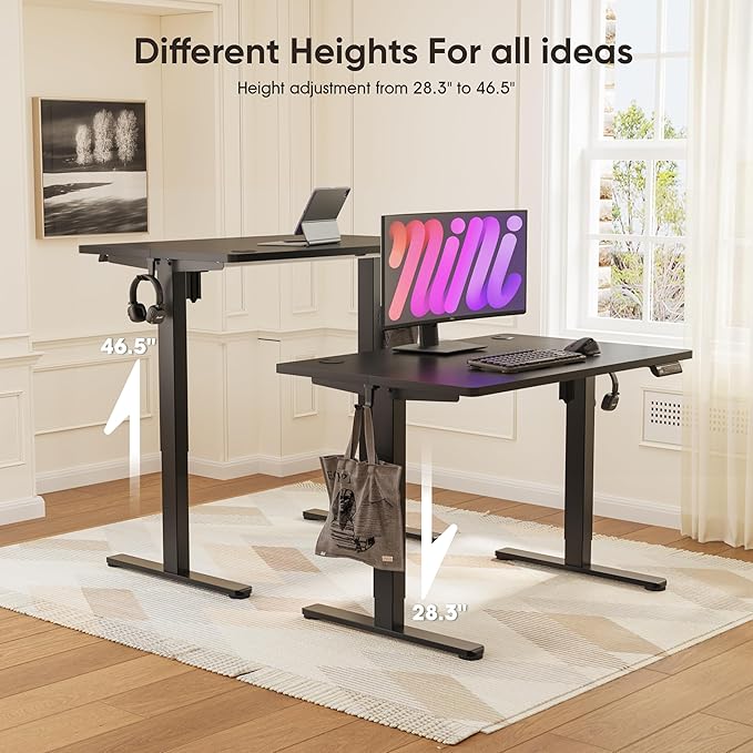 Monomi 39.4" Electric Standing Desk, Height Adjustable sit Stand up,Black | Small Ergonomic Home Office Computer Desk Workstation with 3 Memory Setting and headphone hooks,Space Saving,Easy Install - Image 3