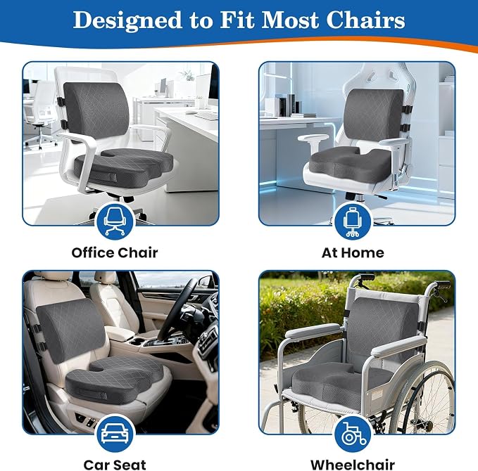 Back&Seat Cushion, Chair Cushions, Lumbar Back Support Pillow, Grey/Large | Breathable Memory Foam Back Support Pillow, Portable Airplane Seat Cushion for Travel, Computer Desk, Wheelchair, Driving - Image 6