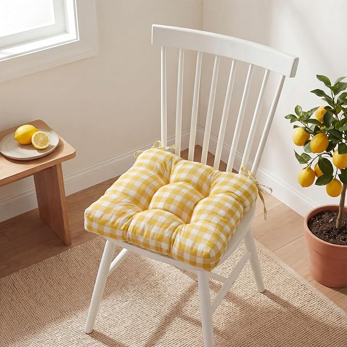 Geetery 4 Pack Chair Cushions, 16" x 15",Yellow and White,Plaid - Image 6