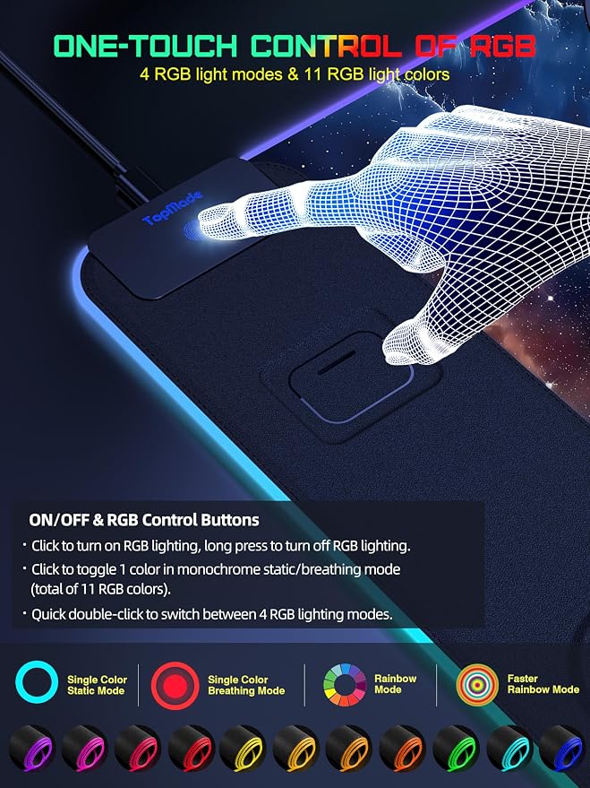 Wireless Charging Mouse Pad, RGB Gaming Mousepad Home Office Desk Pad, 31.5” x 15.8” XXL Large Desk Mat, Waterproof Keyboard Pad, Blue Nebula(Includes 20W PD Power Adapter & 6.56ft Woven Cable) - Image 4