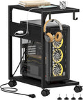 2 Tier Computer Tower Stand with Charging Station, 11.8" D x 16.5" W Rolling Floor PC Tower Stand Fits Under Desk, CPU Holder Cart for Carpet with Hooks, Home Office by Akxomel