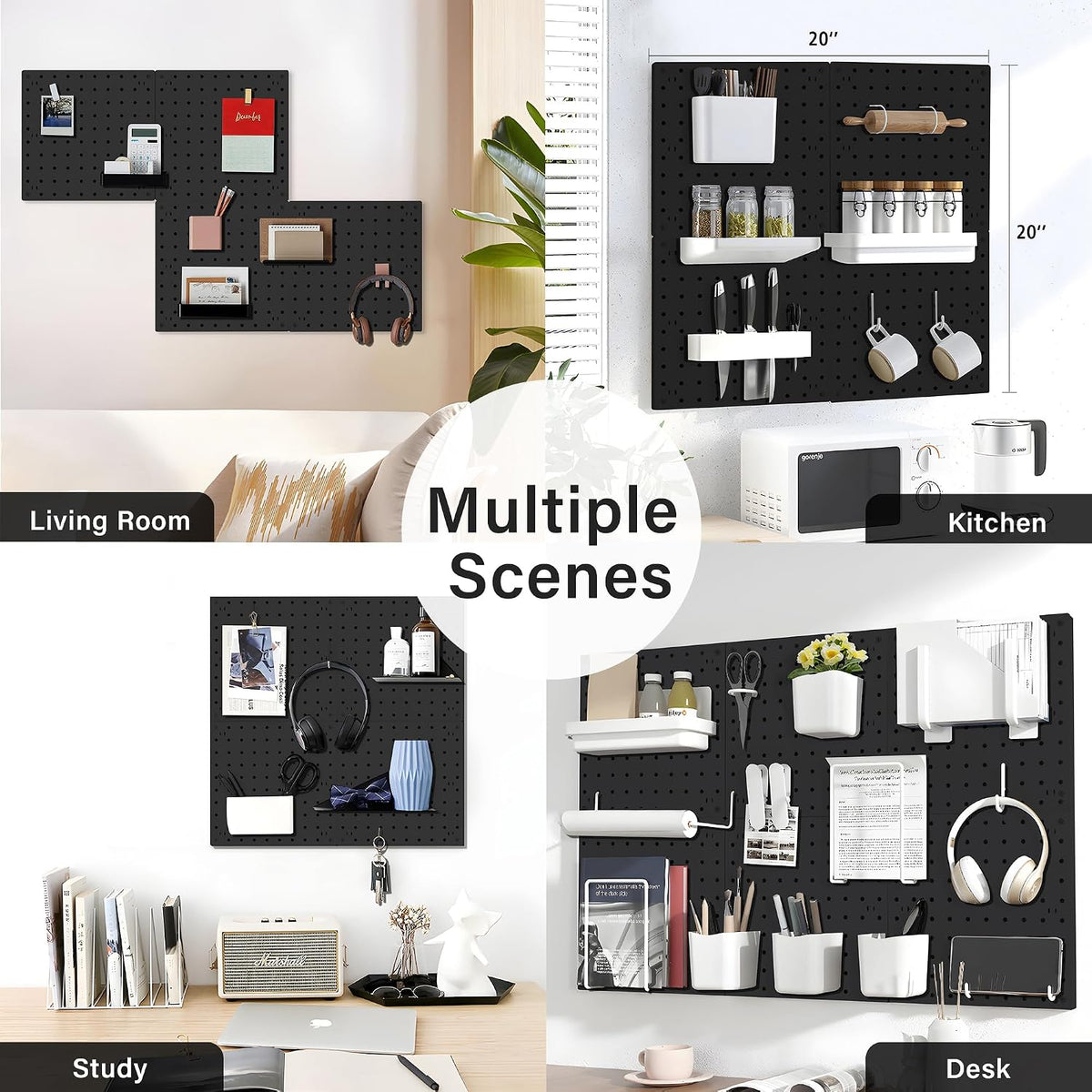 4Pcs Peg Board, Black Pegboard Wall Organizer Panels Wall Mount, ABS Pegboard for Craft Room Garage Kitchen Workshop, ABS Peg Boards Easy Installation - Image 8