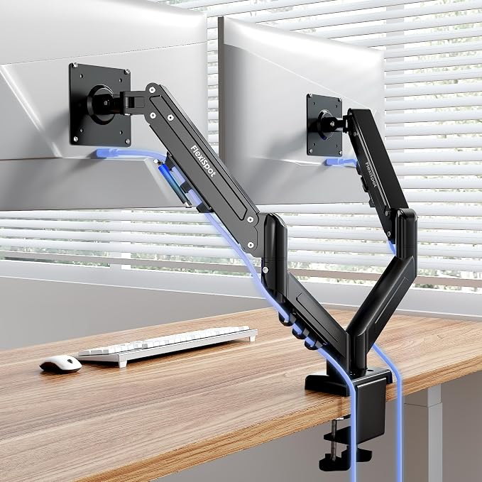 Flexispot Dual Monitor Arm, 17-32 Inch Monitor Mount up to 19.84 lbs, Fast Install VESA Mount for Home Office Gaming, Full Adjustable Gas Spring with C-Clamp and Grommet Base, Black by Unknown