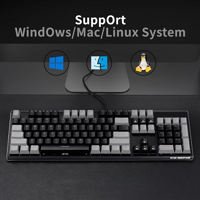 Hexgears GK735 Full-Size Mechanical Gaming Keyboard, Surround Side Light Strip+Backlit Keyboard with Linear Switch, Anti-Ghosting, Double-Shot PBT Keycaps, Compatible with Windows, macOS (Gray-Black) - Image 7