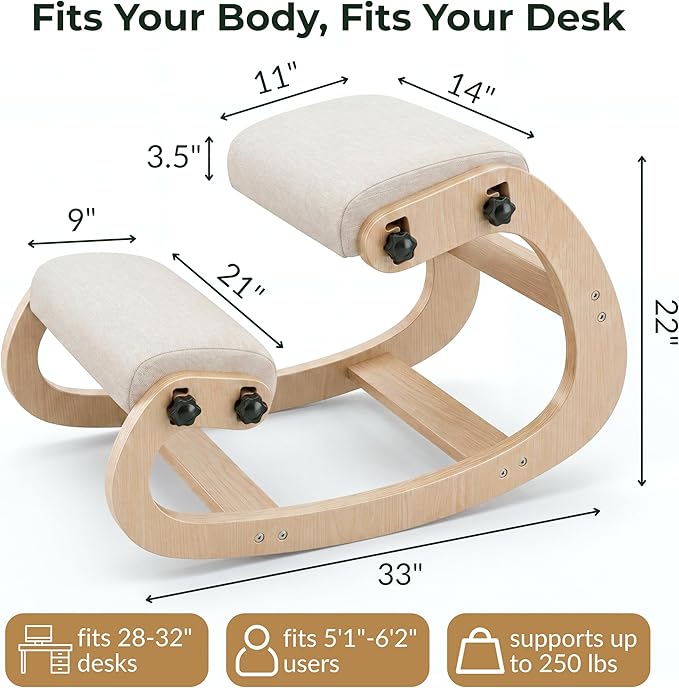 Ergonomic Kneeling Chair with Adjustable Seats - Knee Chair for Posture Correction & Kneel Rocking Stool for Desk - Back Pain Relief for Home and Office, Supports 250 pounds - 5 Years Warranty - Image 2