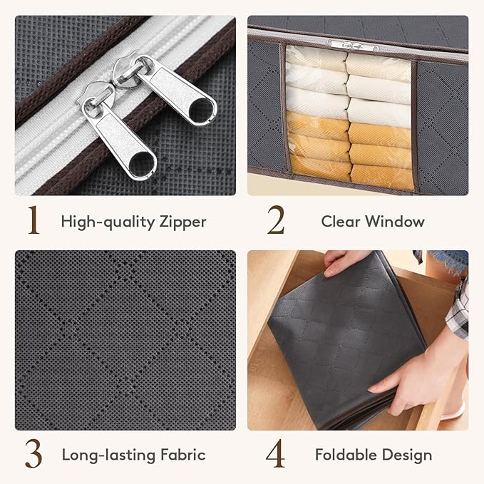 Lifewit 6 Pack Clothes Storage Bag, Foldable Storage Bin Closet Organizer with Reinforced Handle, Sturdy Fabric Blanket Storage with Clear Window, Storage Containers for Clothing, Bedding, Gray - Image 5