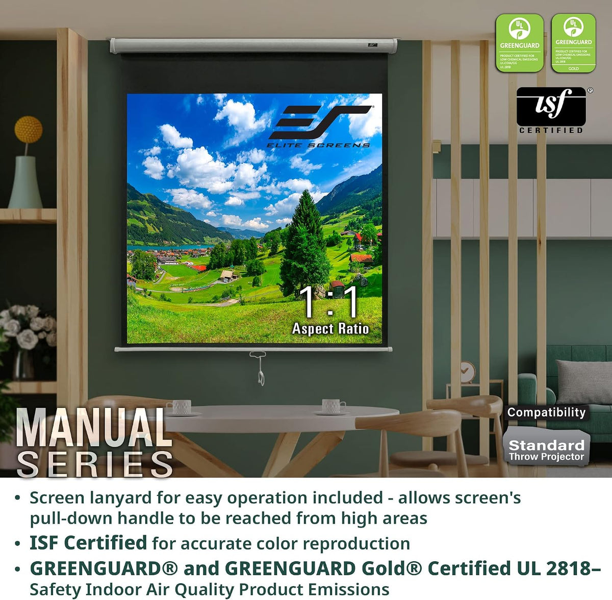 Elite Screens Manual Series, 100-INCH with 24" DROP, Pull Down Retractable Projector Screen, Movie Game Cinema, M100XWH-E24 - Image 5